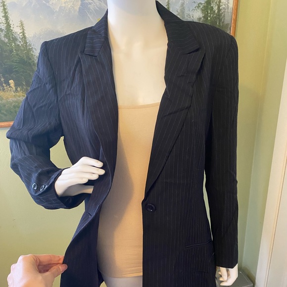 NWT Neiman Marcus Vintage Deadstock Wool Stripe Blazer Jacket Coat One Button - Picture 15 of 16